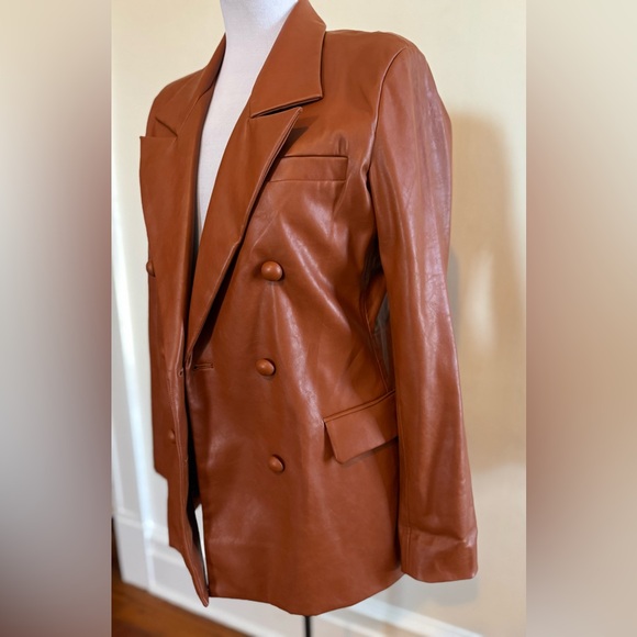 BLANKNYC Faux Leather Double-Breasted Blazer – Rich Mocha - Picture 3 of 12